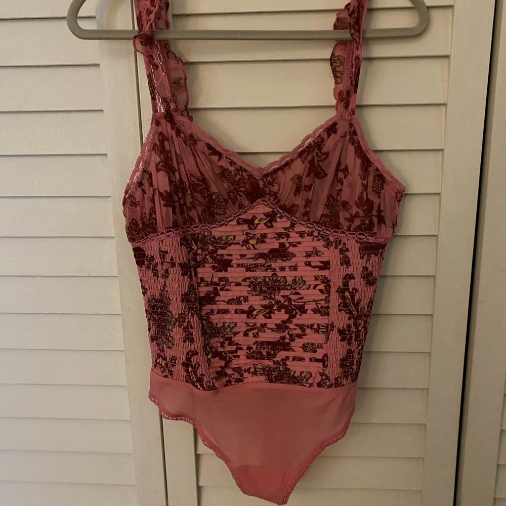 Free People bodysuit, pink paisley with lace